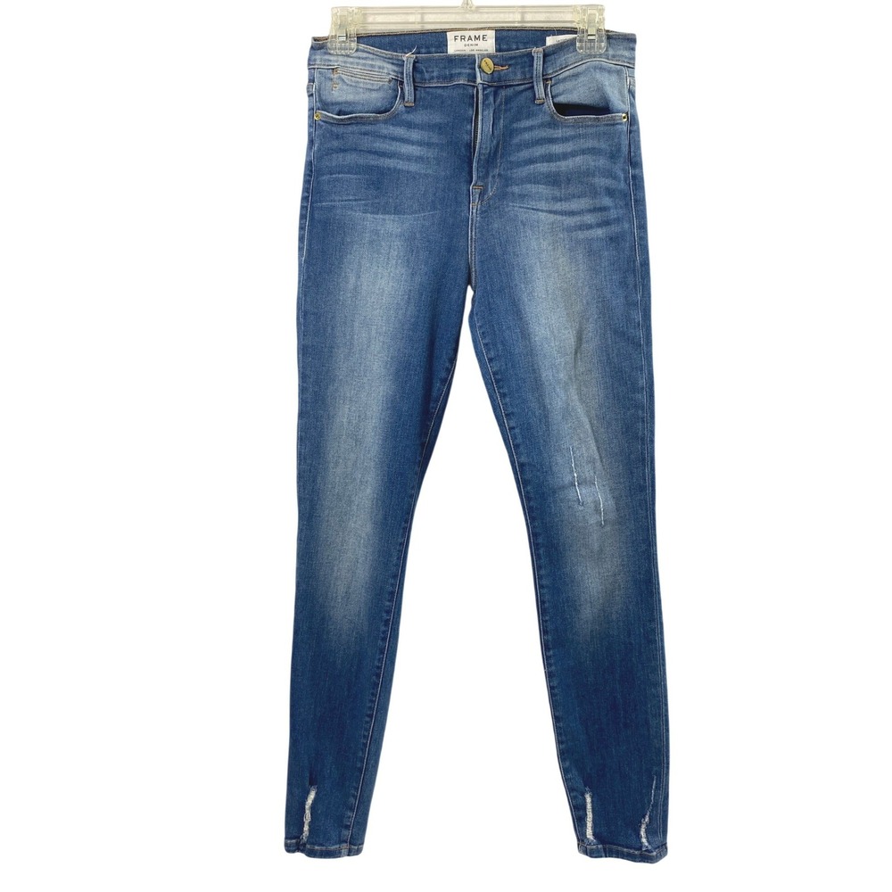 FRAME Jeans Womens 29 Le High Skinny Amos Blue Denim Distressed Stretch Casual